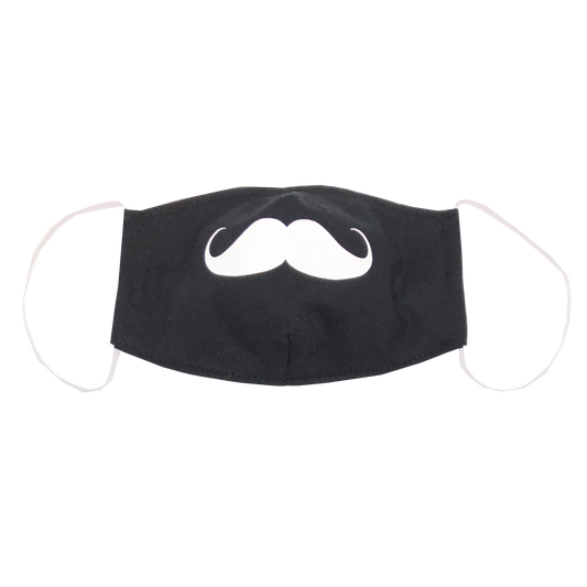adult fitted masks - black with white mustache